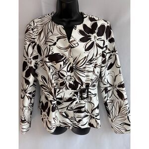 Vintage Danillo Floral Belted Blazer Brown White Size 12 Classy 80s Retro Formal